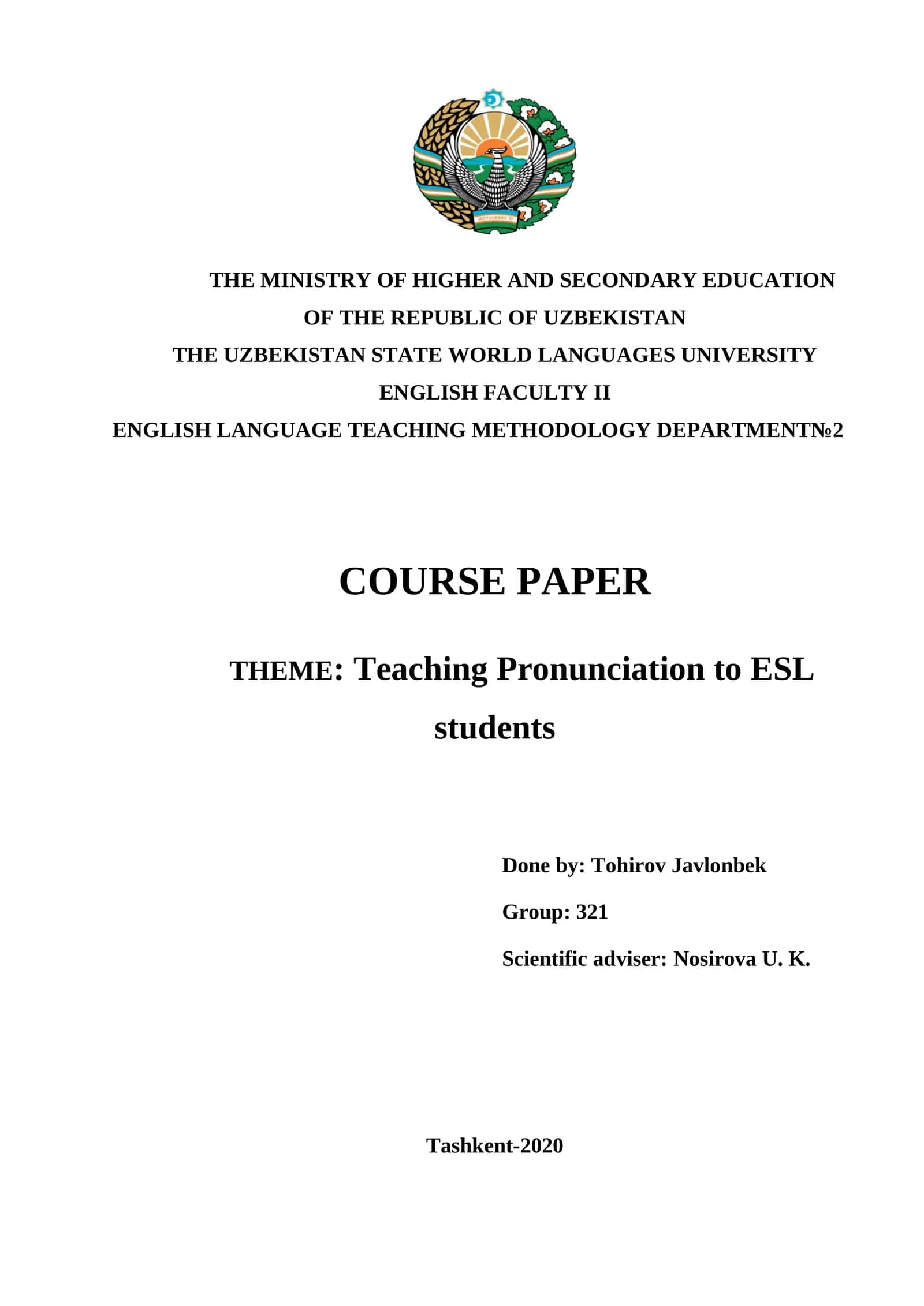 Teaching Pronunciation to ESL students