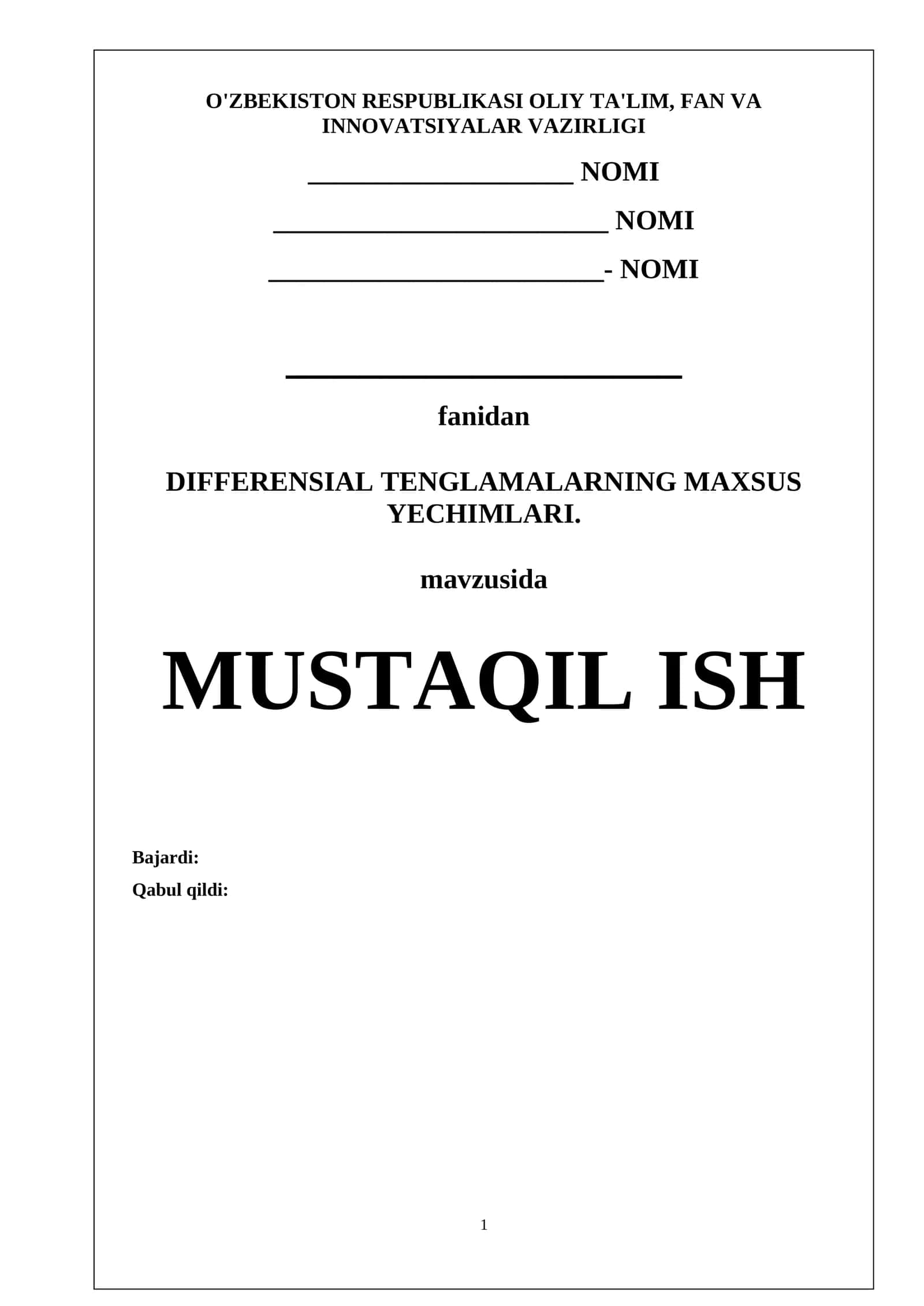 Differensial tenglamalarning maxsus yechimlari.