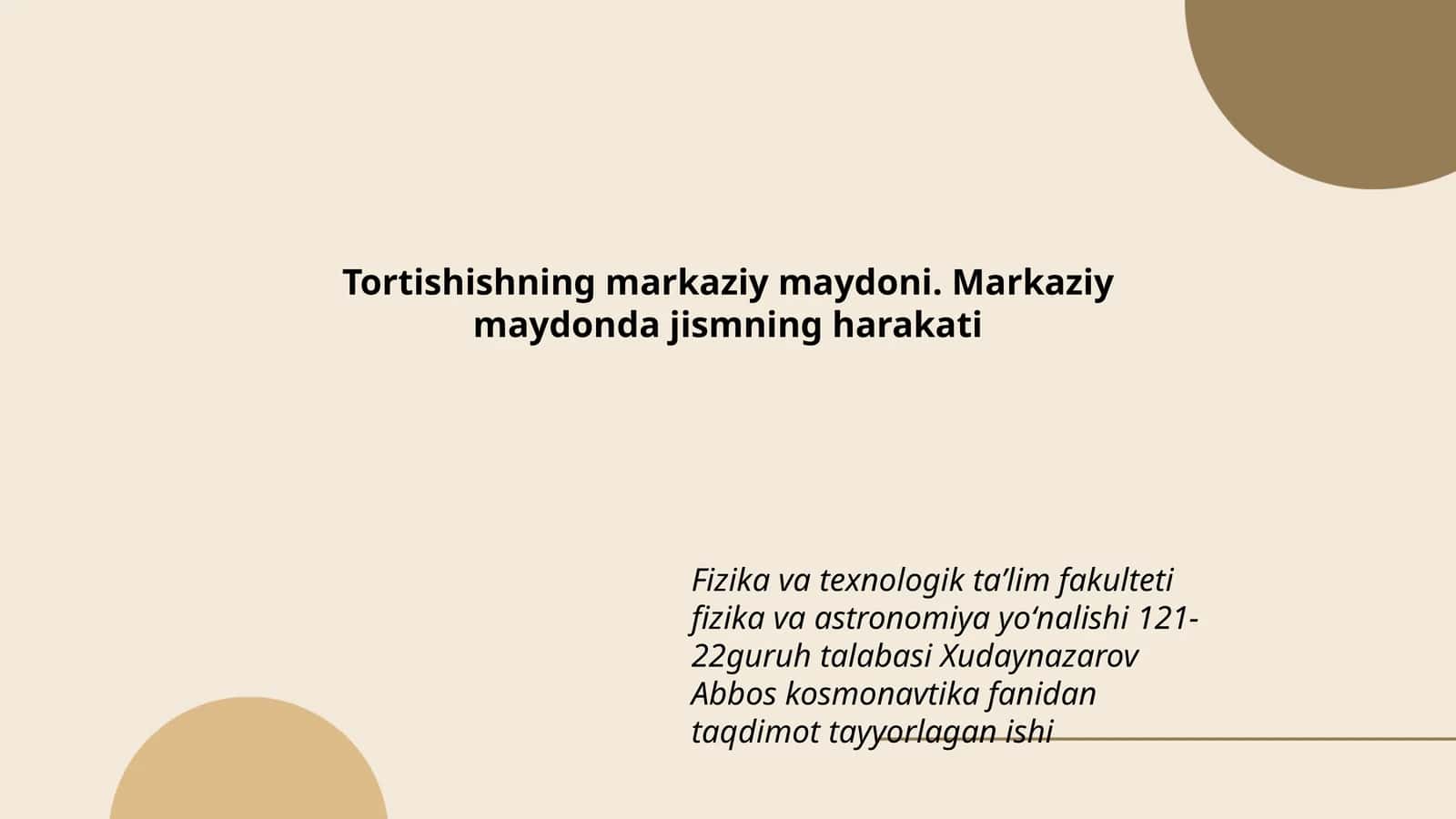Xudaynazarov Abbos kosmonavtika fanidan taqdimot