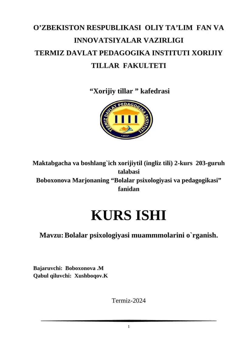 Bolalar psixologiyasi va pedagogikasi