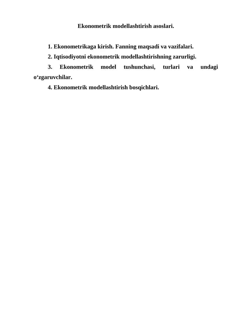 Ekonometrik Modellashtirish Asoslari