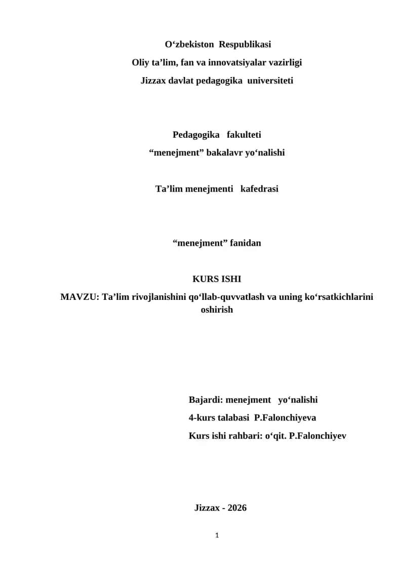 Ta’lim rivojlanishini qo‘llab-quvvatlash va uning ko‘rsatkichlarini oshirish