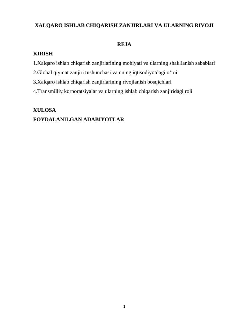 XALQARO_ISHLAB_CHIQARISH ZANJIRLARI VA ULARNING RIVOJI