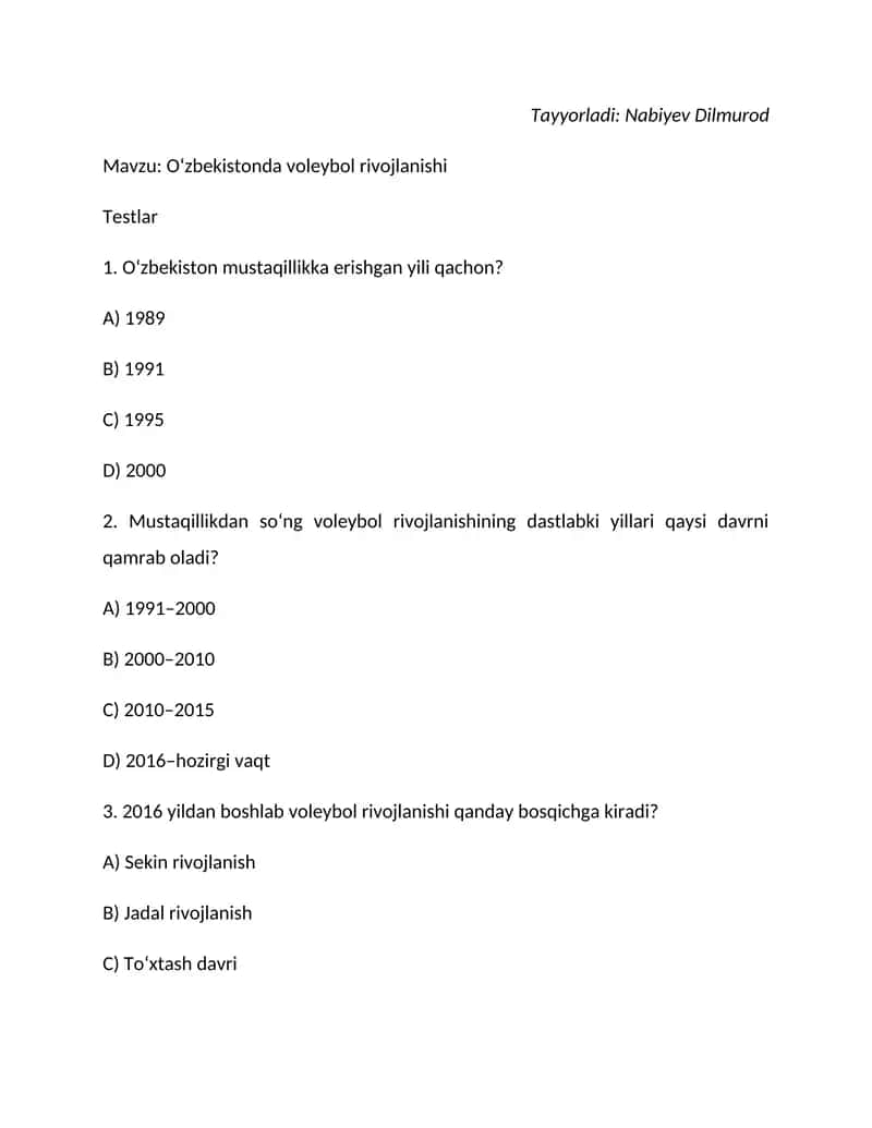Oʻzbekistonda voleybol rivojlanishi