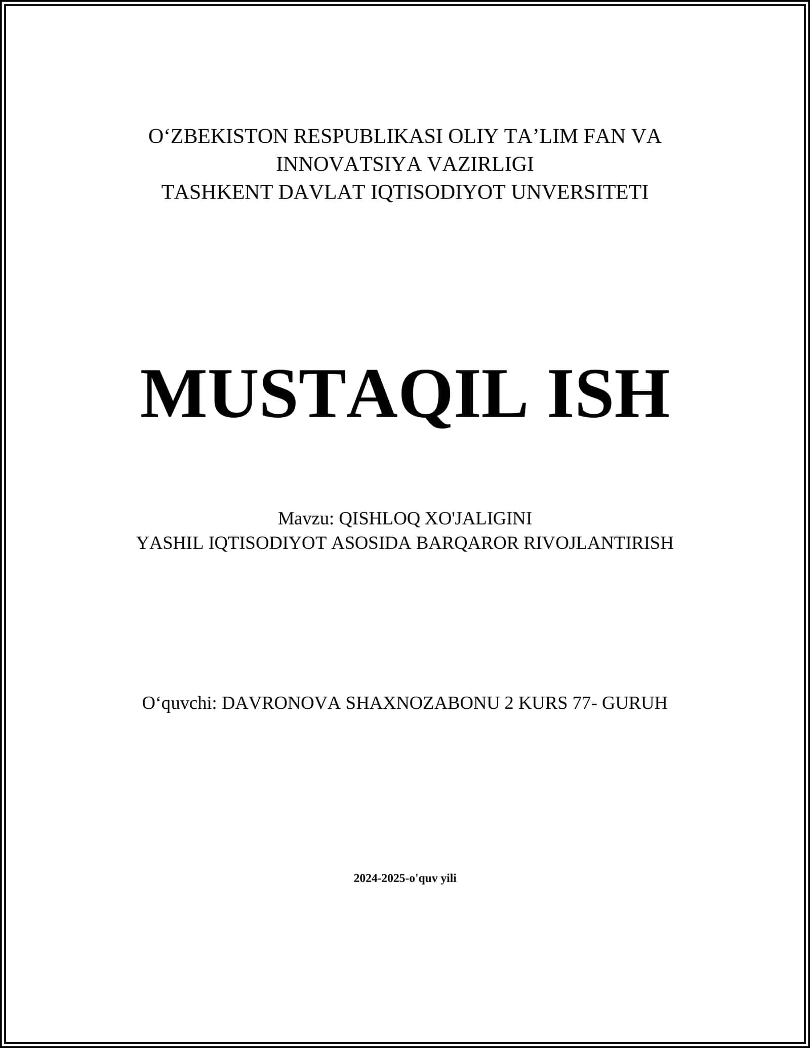 Yashil iqtisodiyotning mohiyati va qishloq xo'jaligiga ta'siri