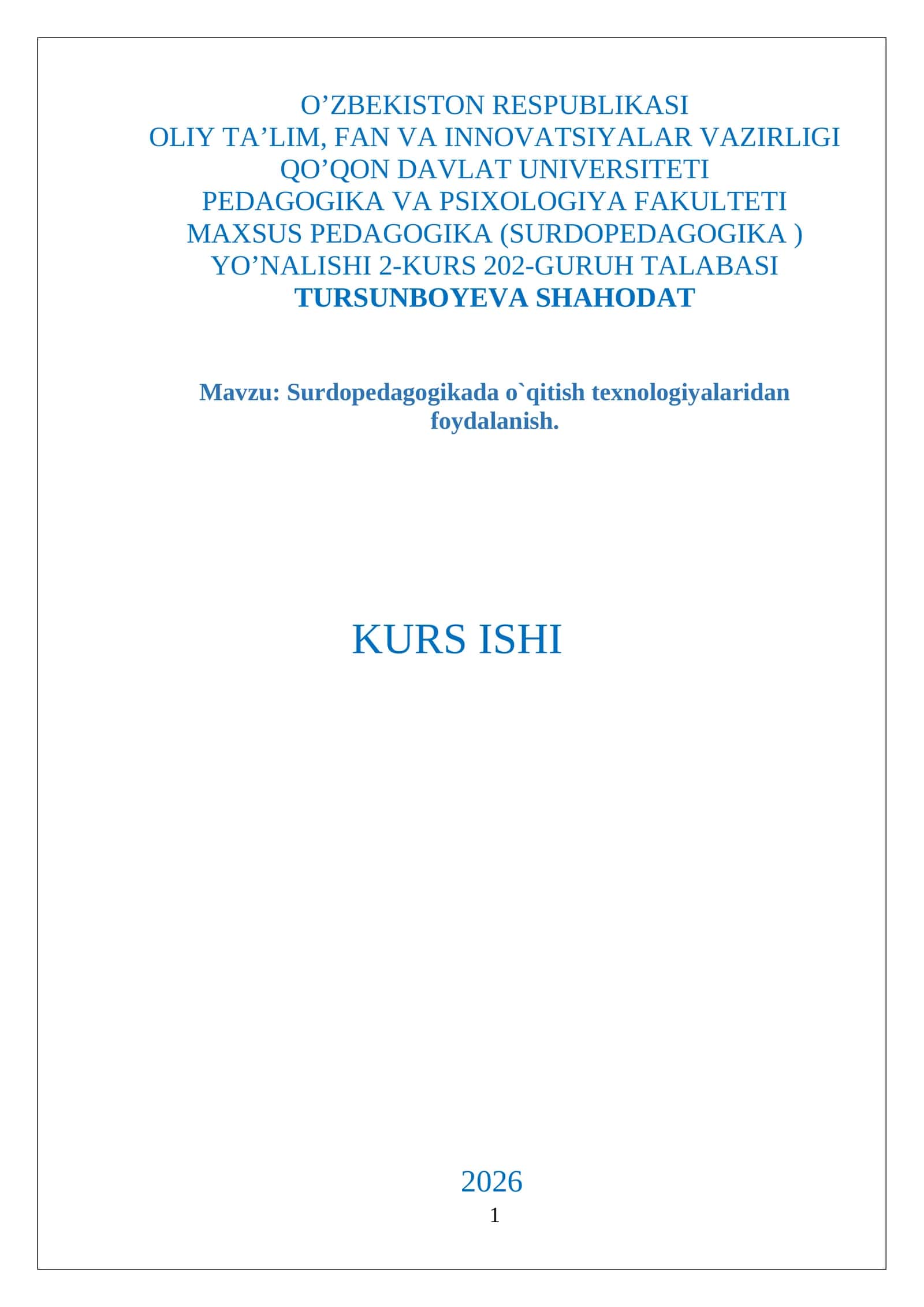 Surdopedagogikada o`qitish texnologiyalaridan foydalanish