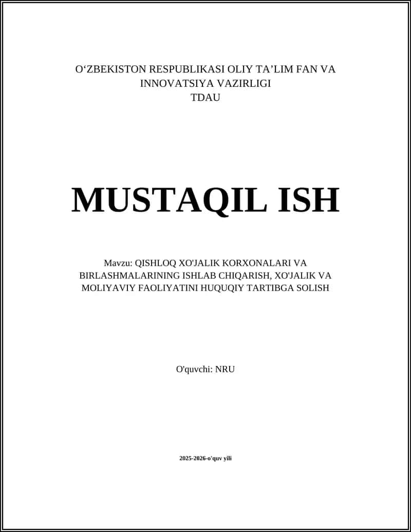 Qishloq xo'jalik korxonalarining huquqiy maqomi va tashkil etilishi