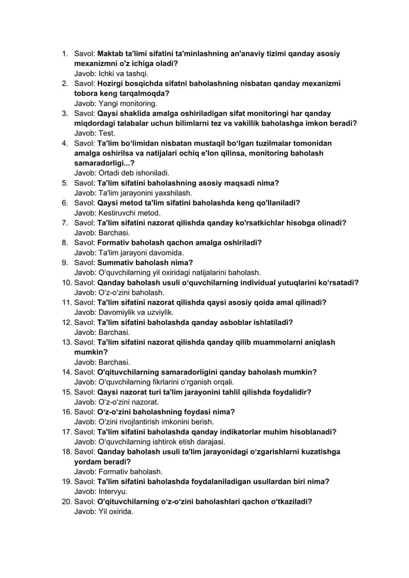 Uzluksiz taʼlim tendensiyalari fanidan 510 ta test