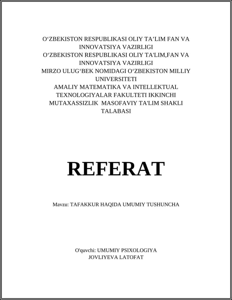 TAFAKKUR HAQIDA UMUMIY TUSHUNCHA