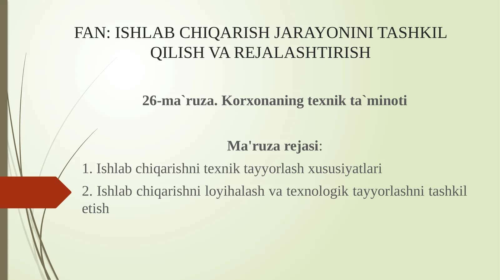Korxonaning texnik ta'minoti