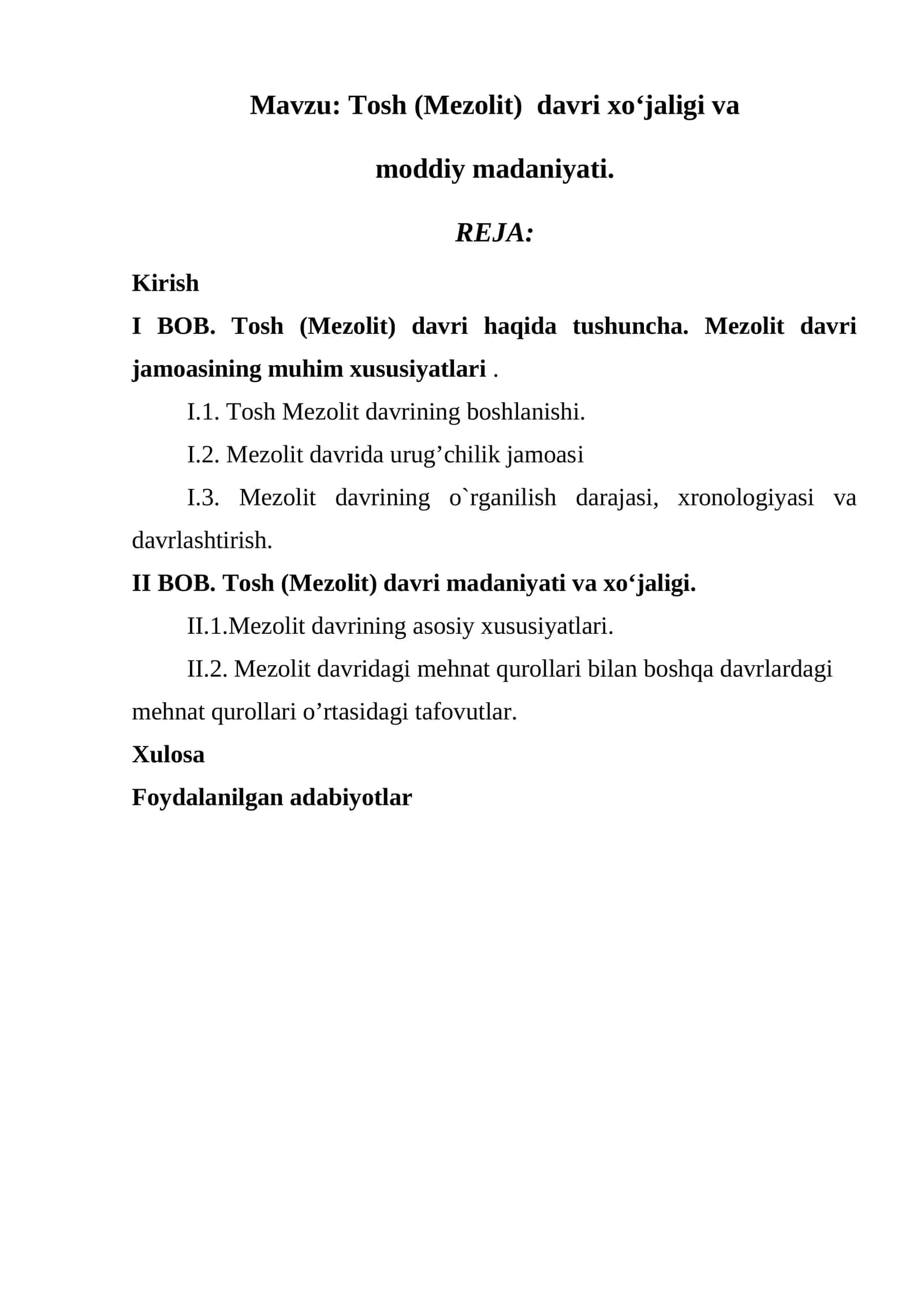 Tosh (Mezolit) davri xo‘jaligi va moddiy madaniyati