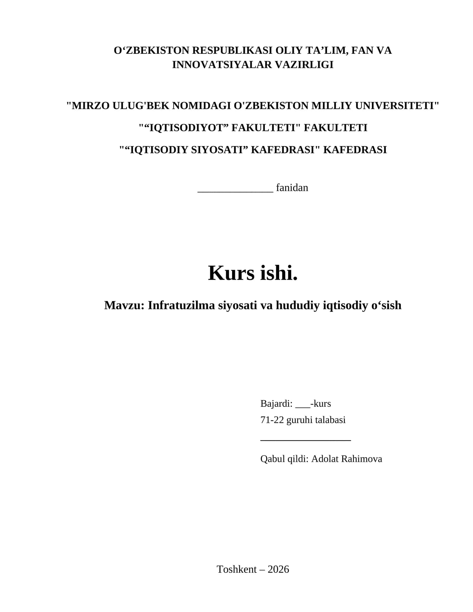 Infratuzilma siyosati va hududiy iqtisodiy o‘sish