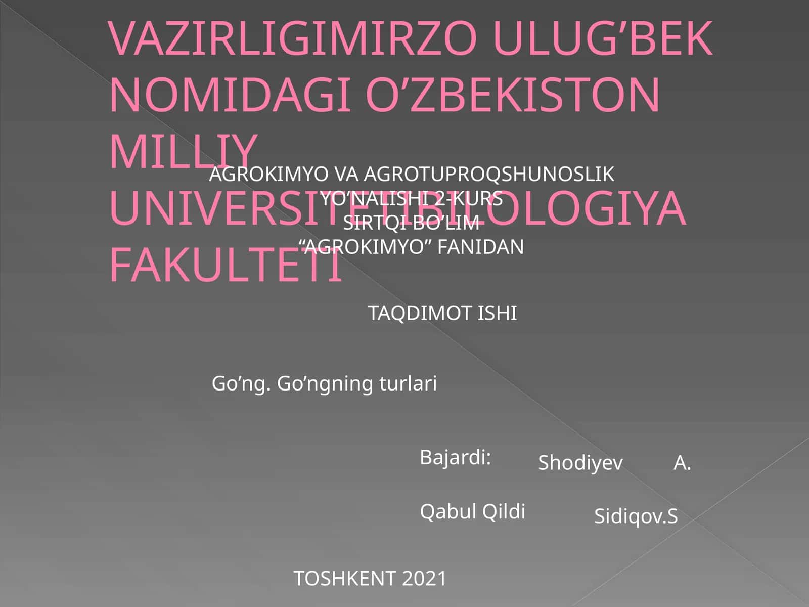 AGROKIMYO VA AGROTUPROQSHUNOSLIK