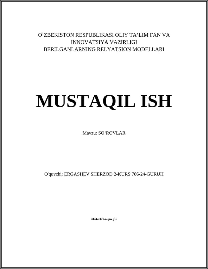 Berilganlarning Relyatsion Modellari