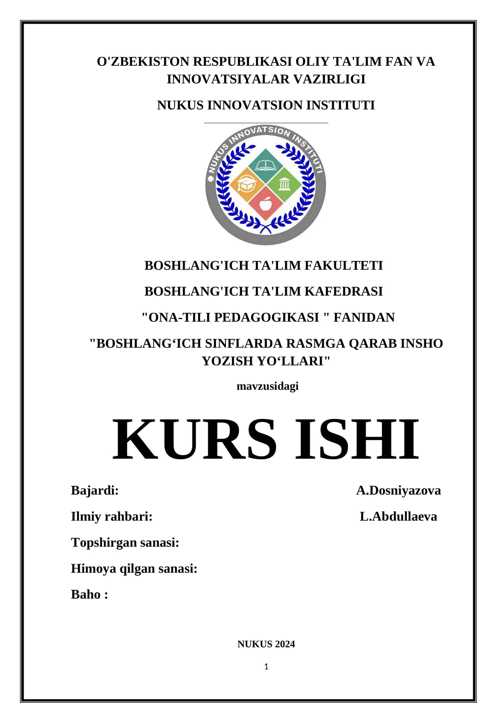 "BOSHLANGʻICH SINFLARDA RASMGA QARAB INSHO YOZISH YOʻLLARI"
