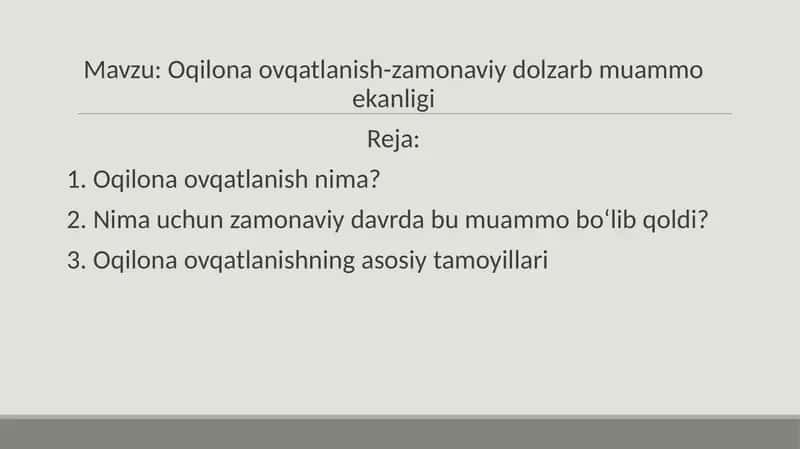Oqilona ovqatlanish-zamonaviy dolzarb muammo