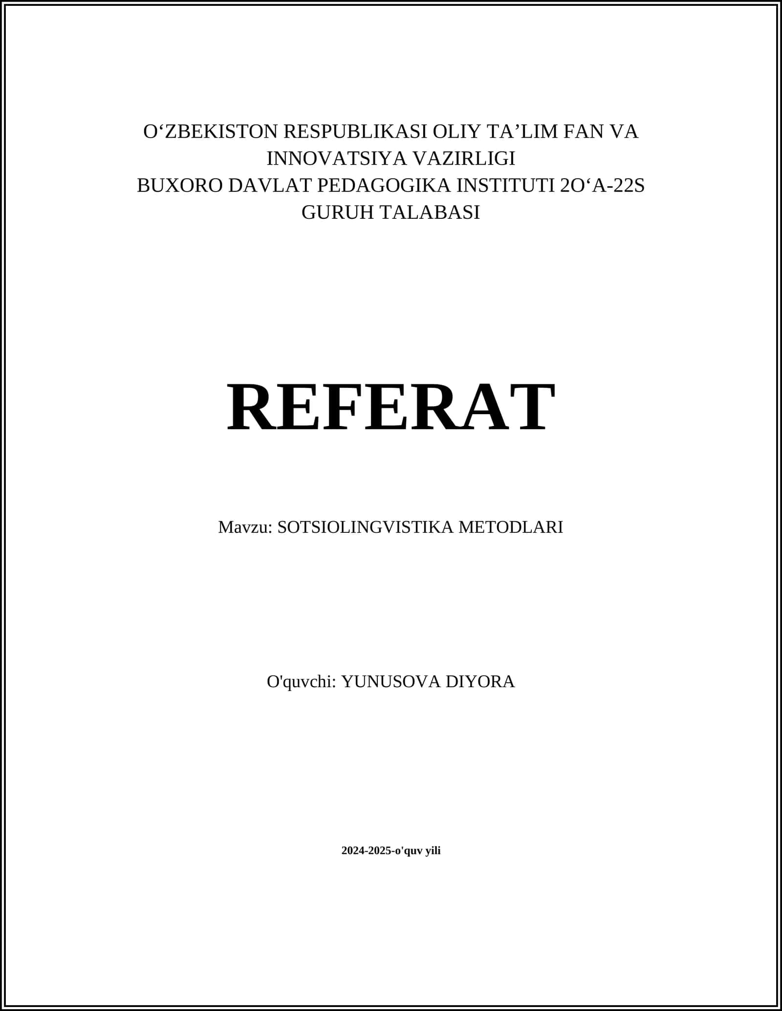 SOTSIOLINGVISTIKA METODLARI