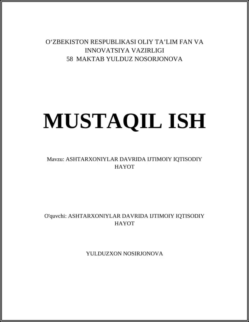 ASHTARXONIYLAR DAVRIDA IJTIMOIY IQTISODIY HAYOT