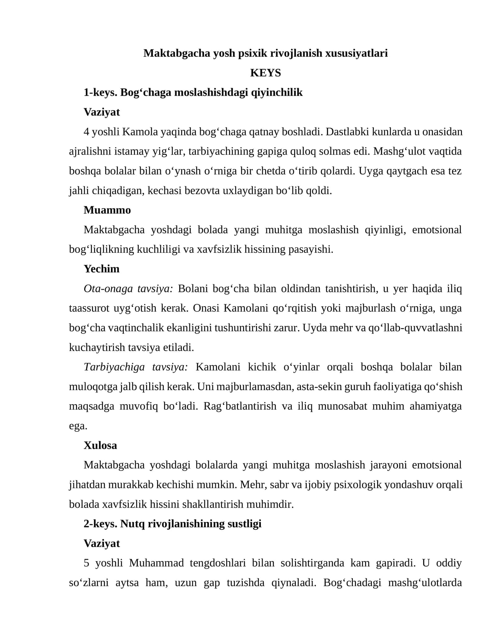 Maktabgacha yosh psixik rivojlanish xususiyatlari
