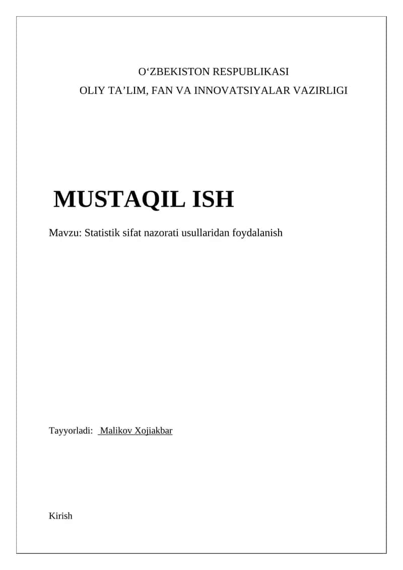 Statistik sifat nazorati usullaridan foydalanish