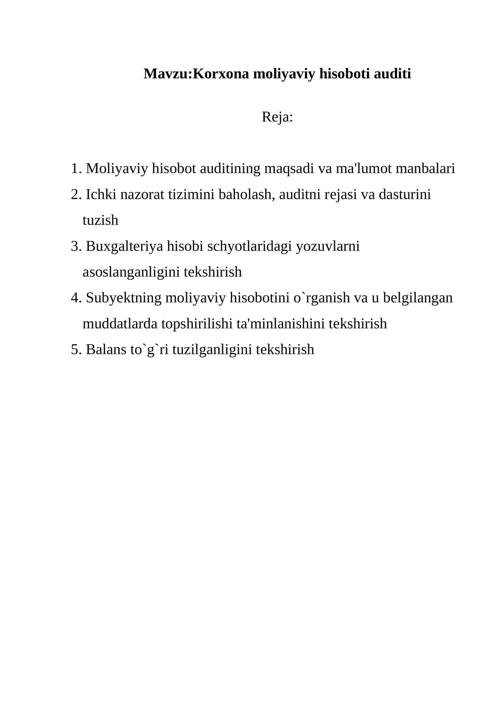 Korxona moliyaviy hisoboti auditi