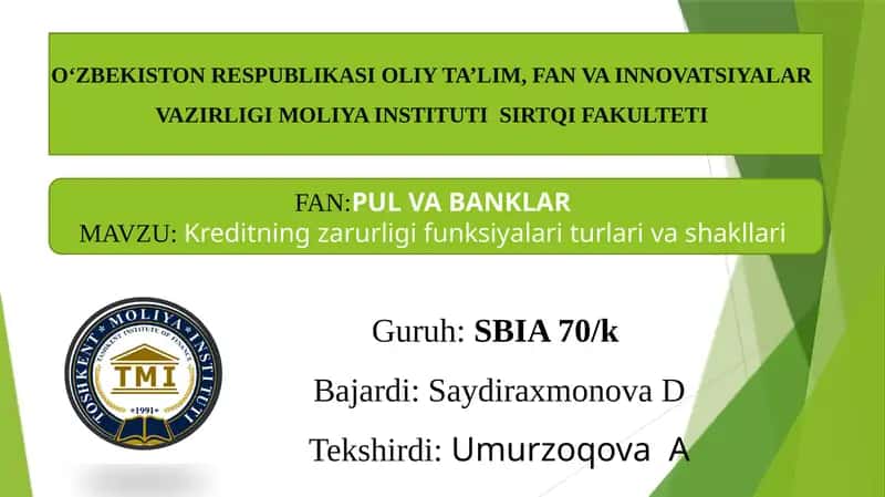 Kreditning zaruriy funksiyalari, turlari va shakllari