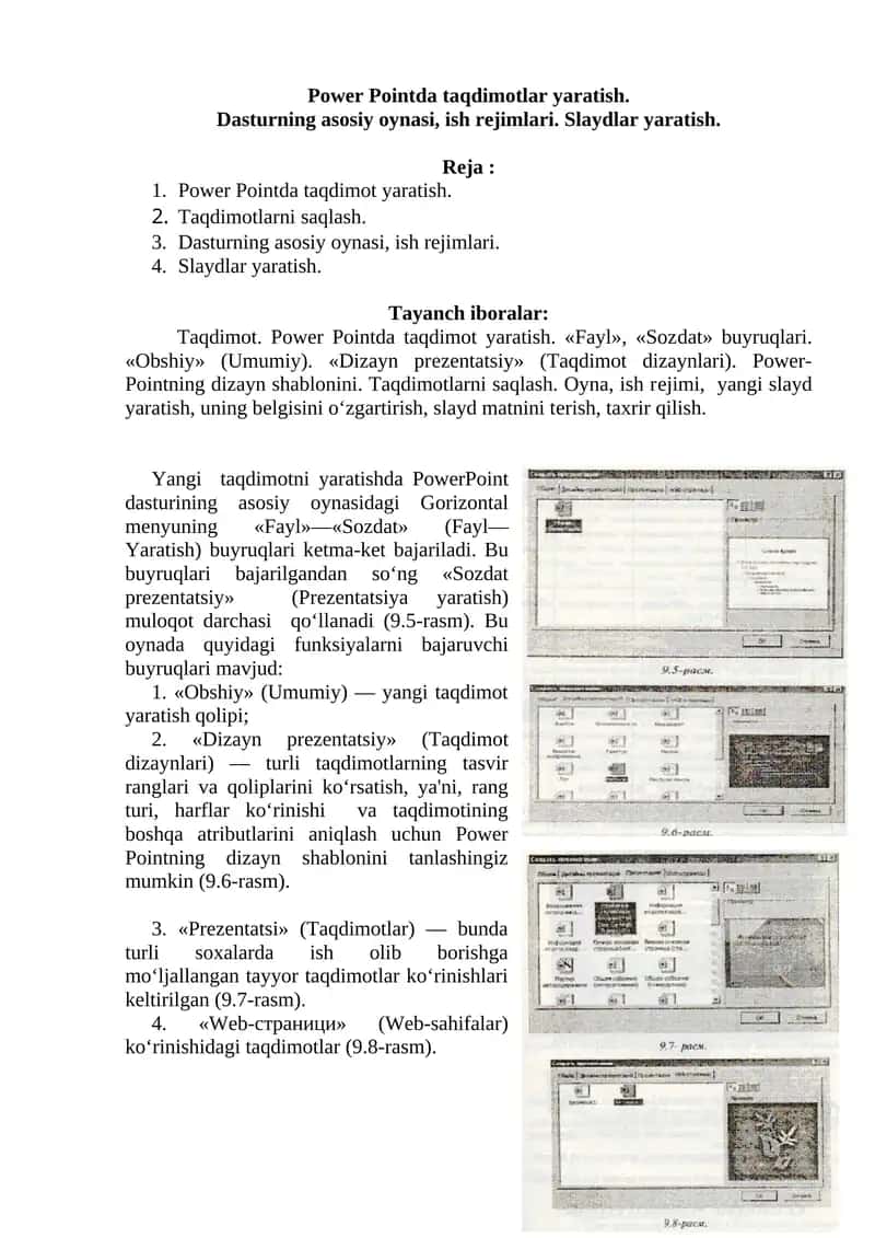Power Pointda taqdimotlar yaratish