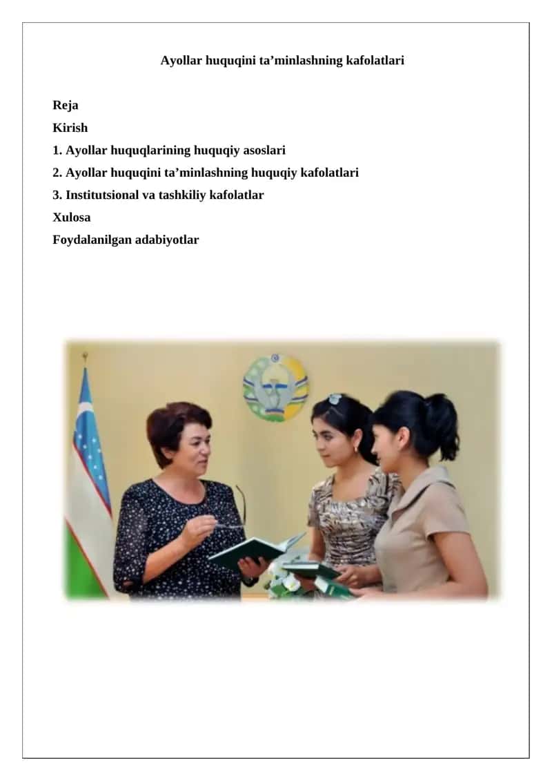 Ayollar huquqini ta’minlashning kafolatlari