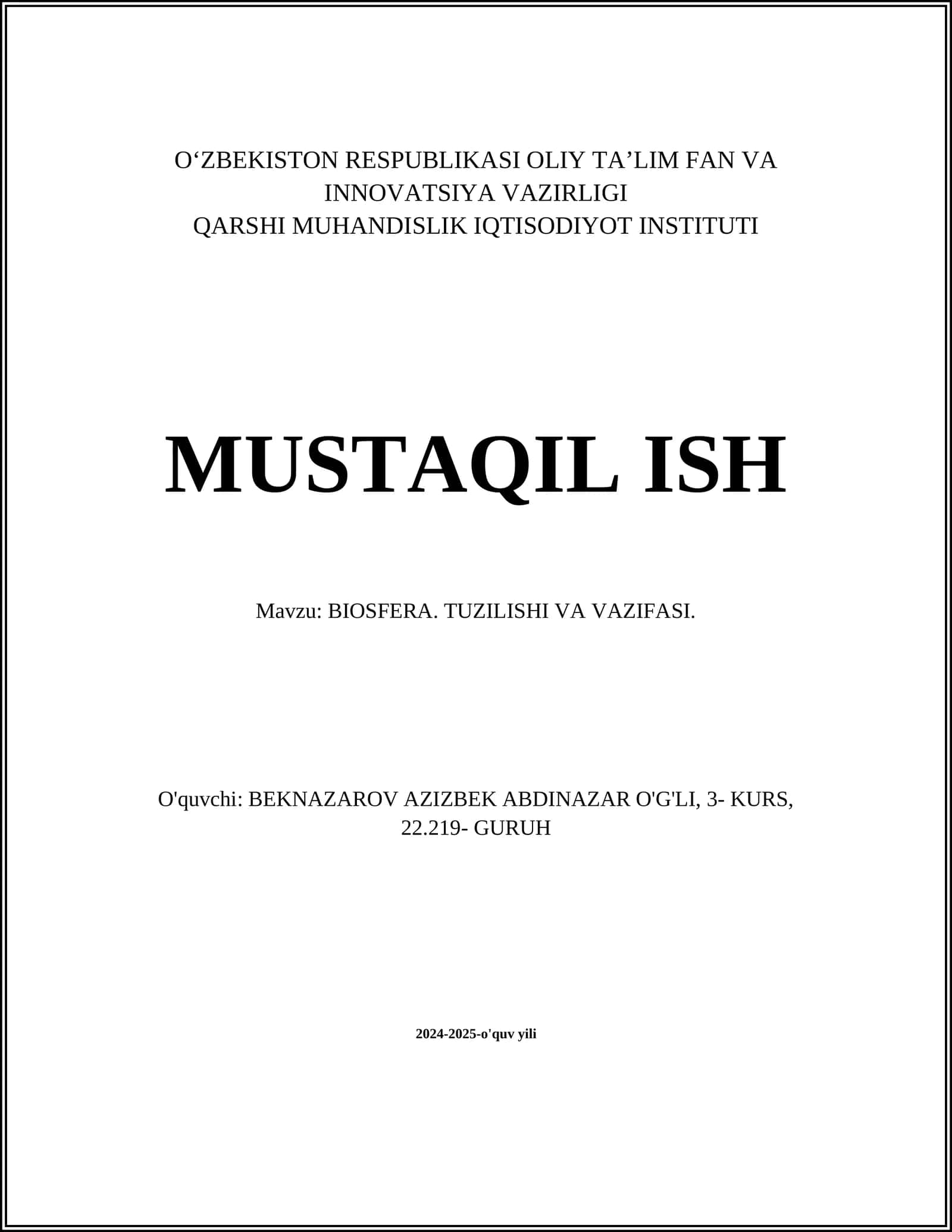BIOSFERA. TUZILISHI VA VAZIFASI