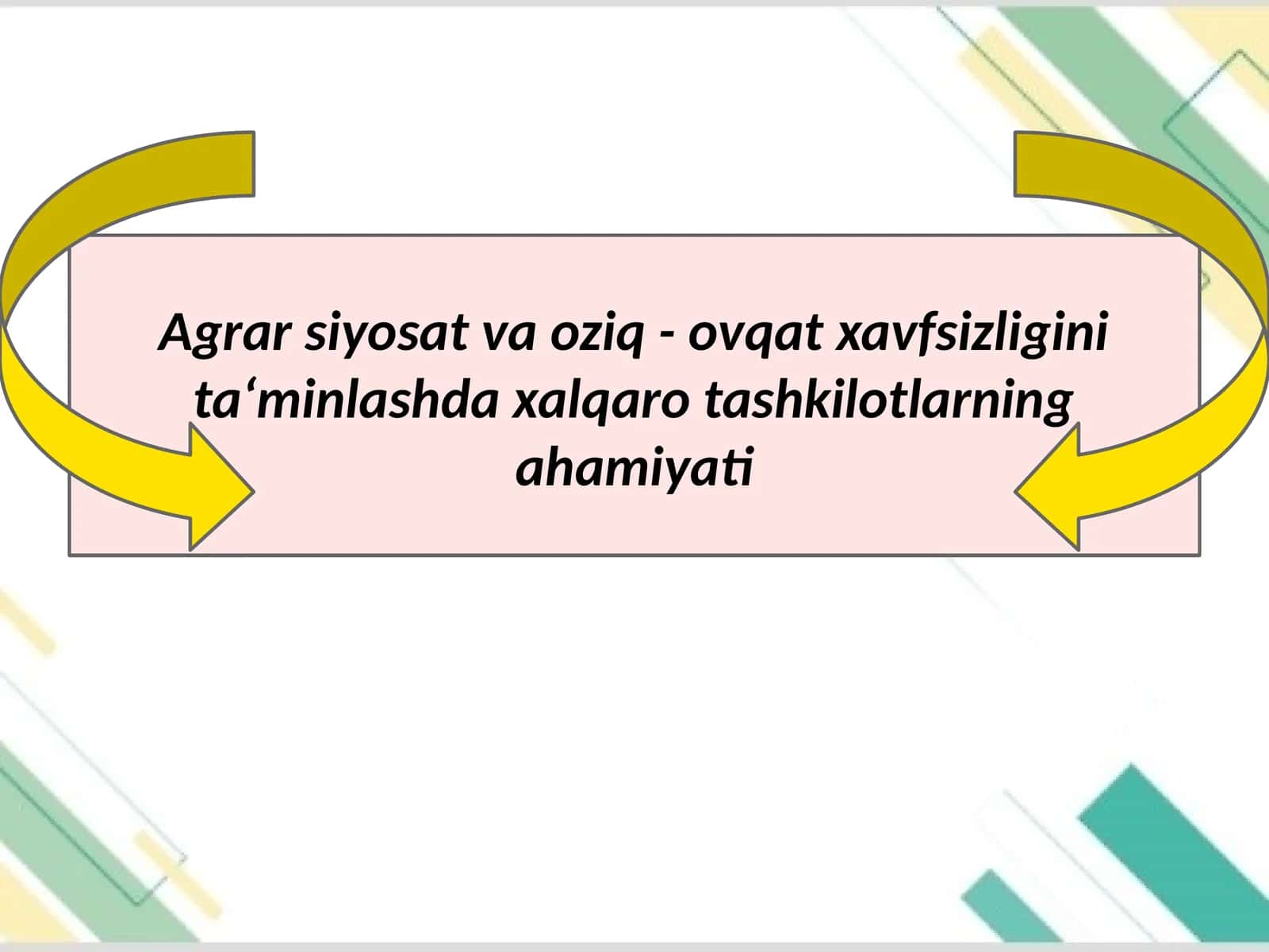 Agrar siyosat va oziq - ovqat xavfsizligini ta‘minlashda xalqaro tashkilotlarning ahamiyati