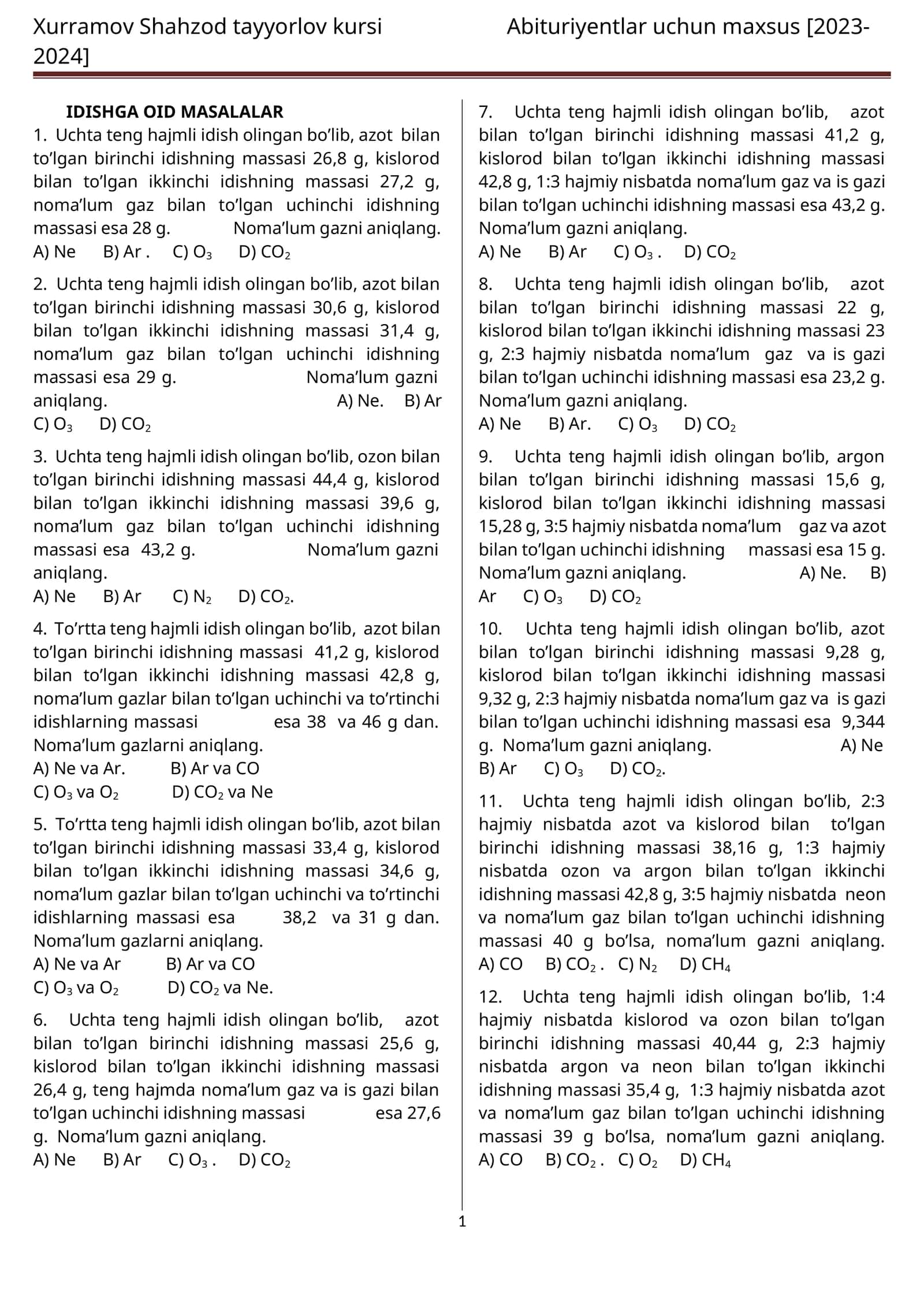IDISHGA OID MASALALAR
