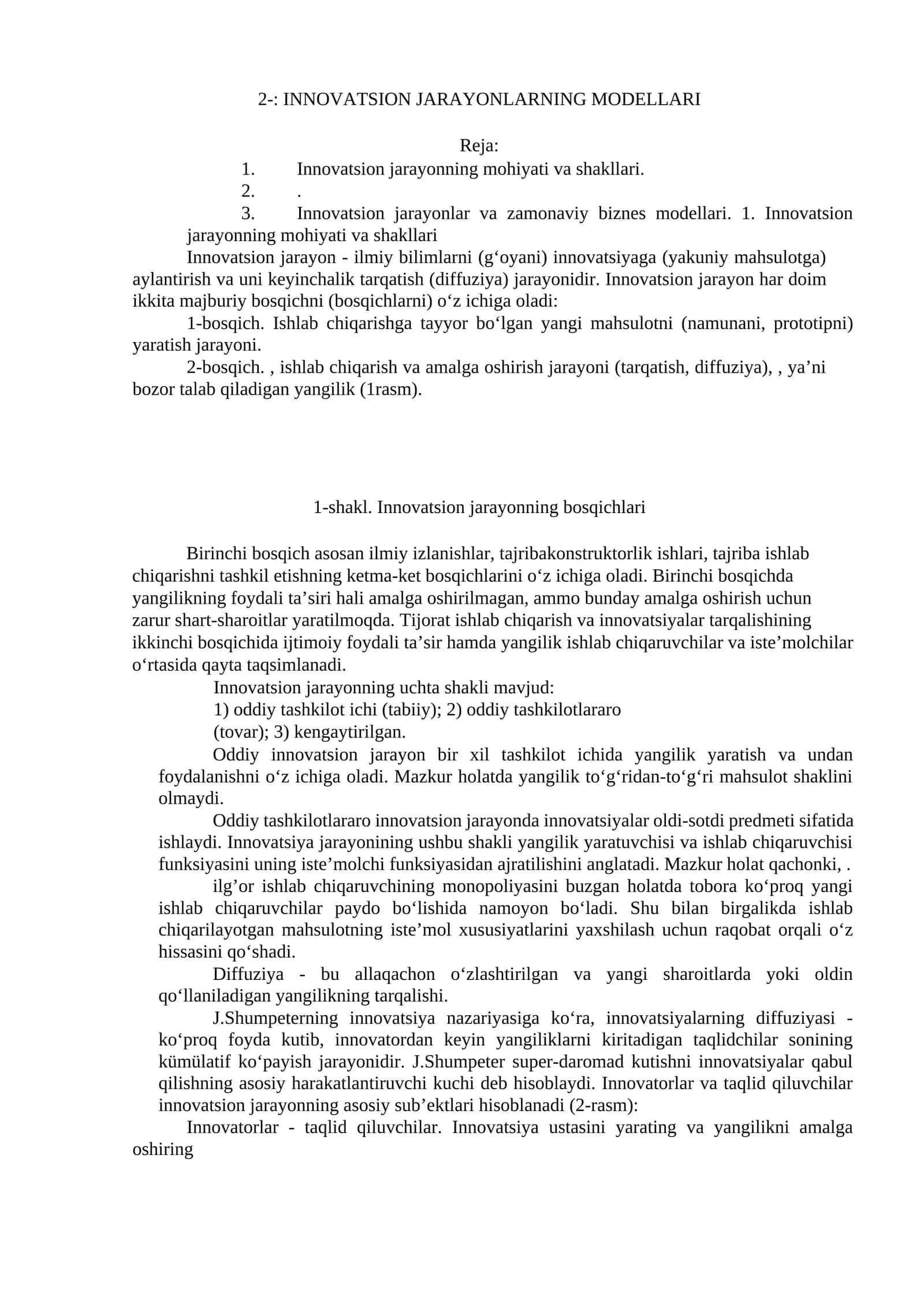 INNOVATSION JARAYONLARNING MODELLARI