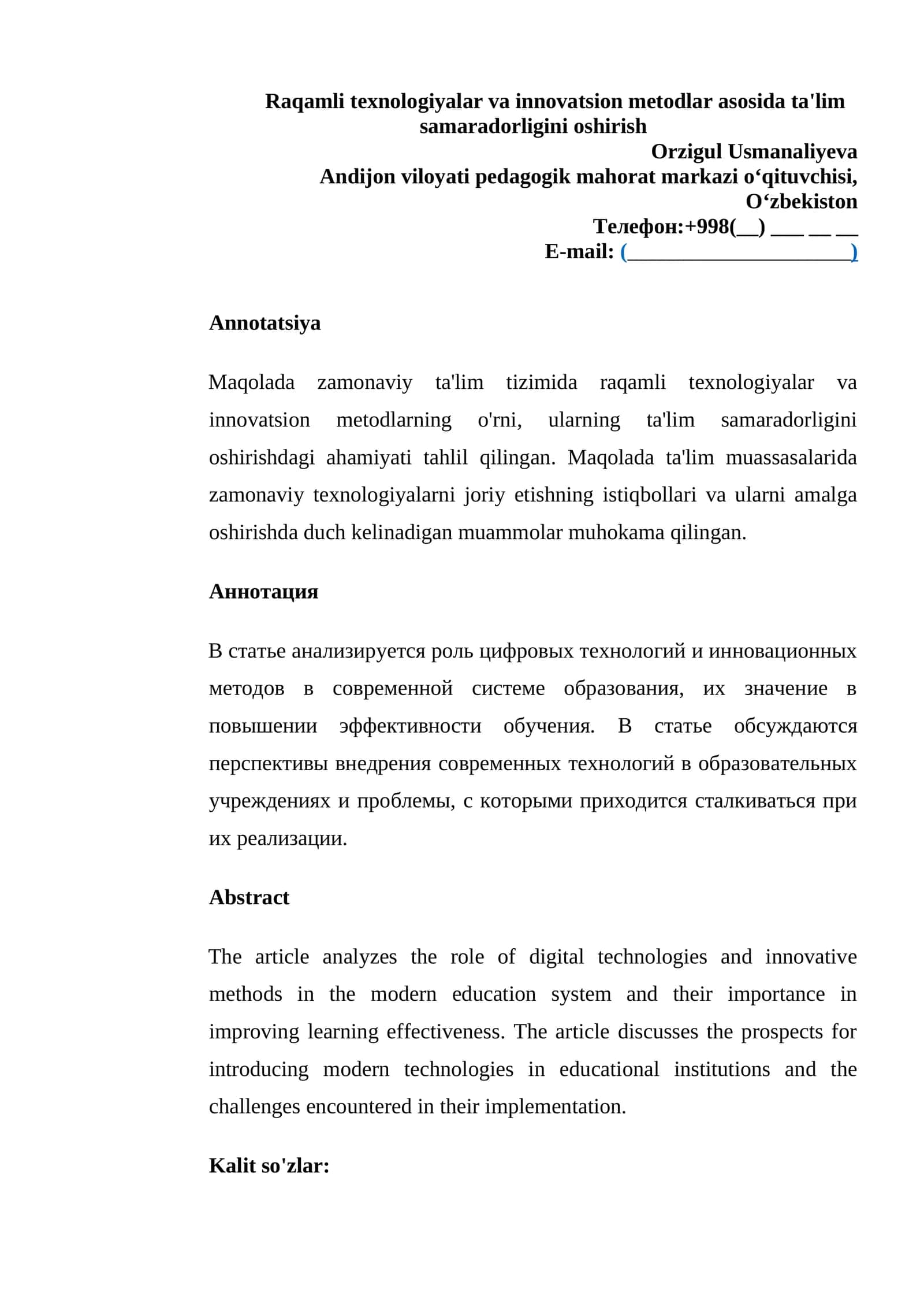 Raqamli texnologiyalar va innovatsion metodlar asosida ta'lim samaradorligini oshirish