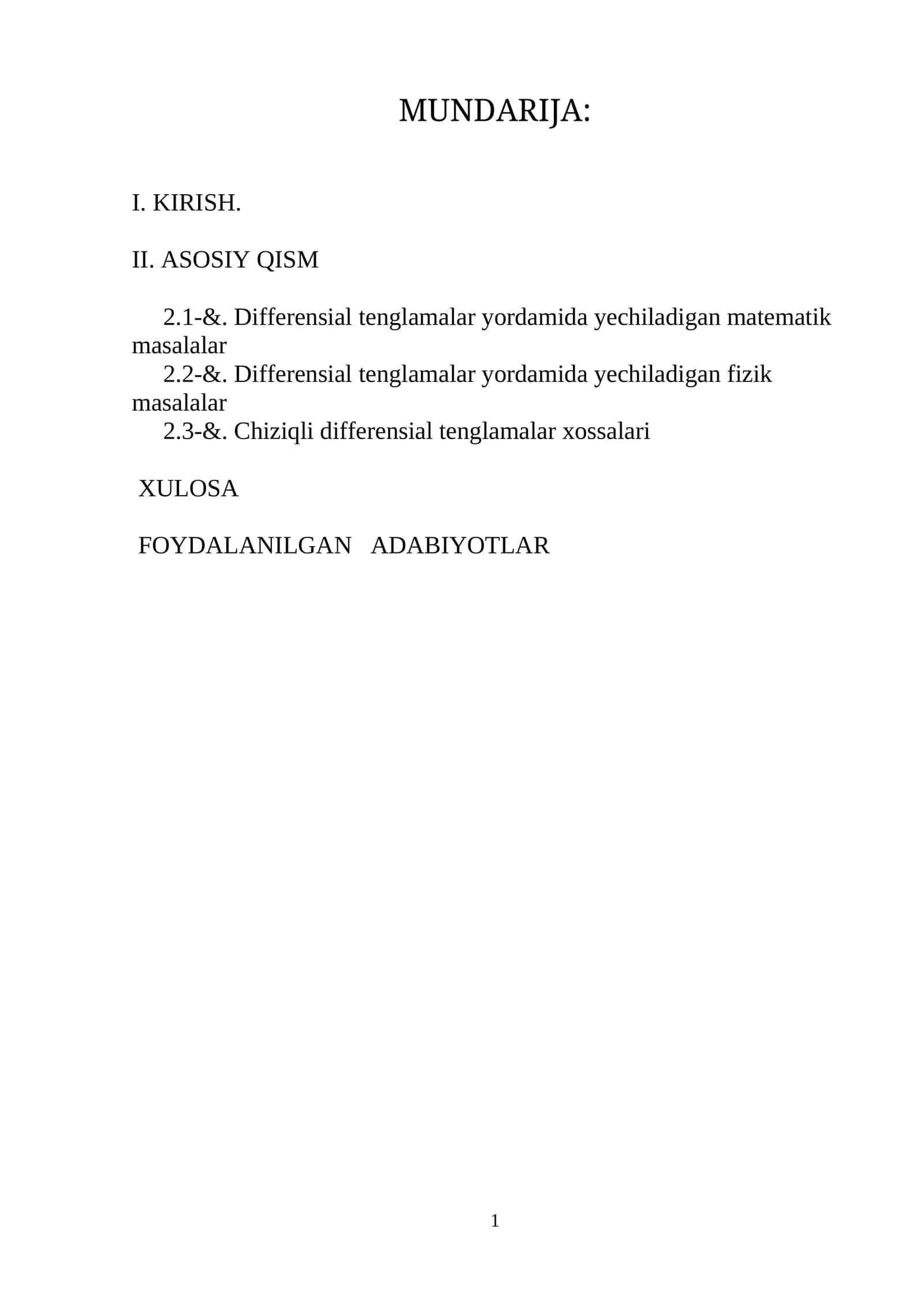 Differensial tenglamalar yordamida yechiladigan matematik masalalar
