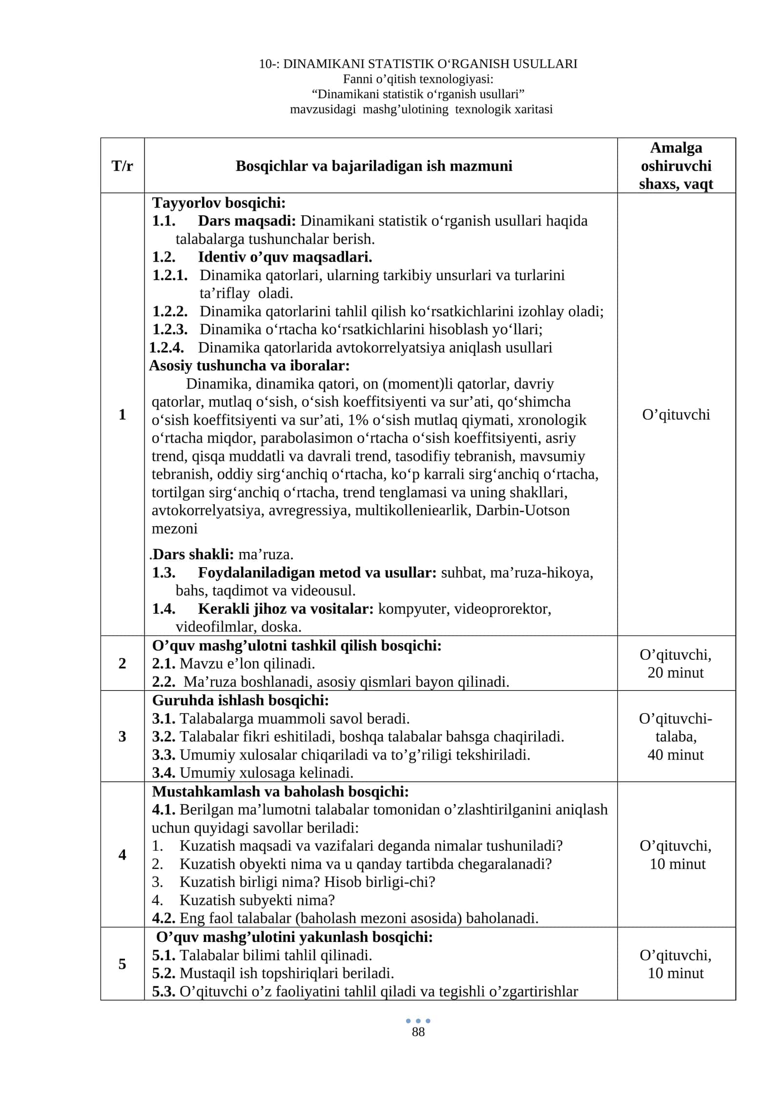 Dinamikani statistik o‘rganish usullari