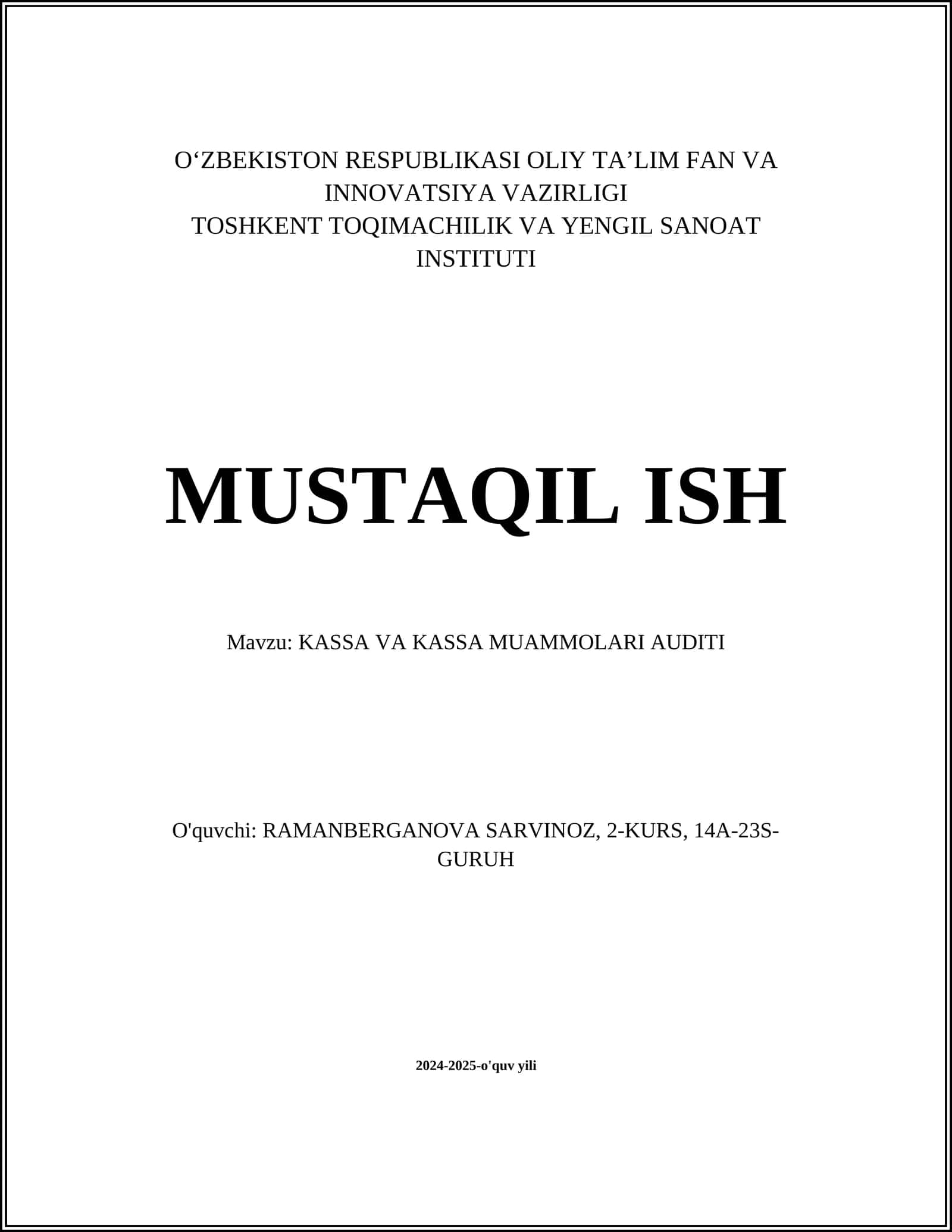 Kassa va Kassa muammosi Auditi