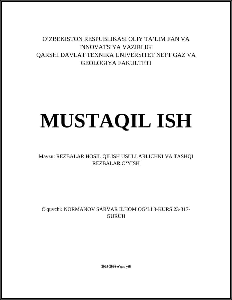 REZBALAR HOSIL QILISH USULLARI.ICHKI VA TASHQI REZBALAR OʻYISH