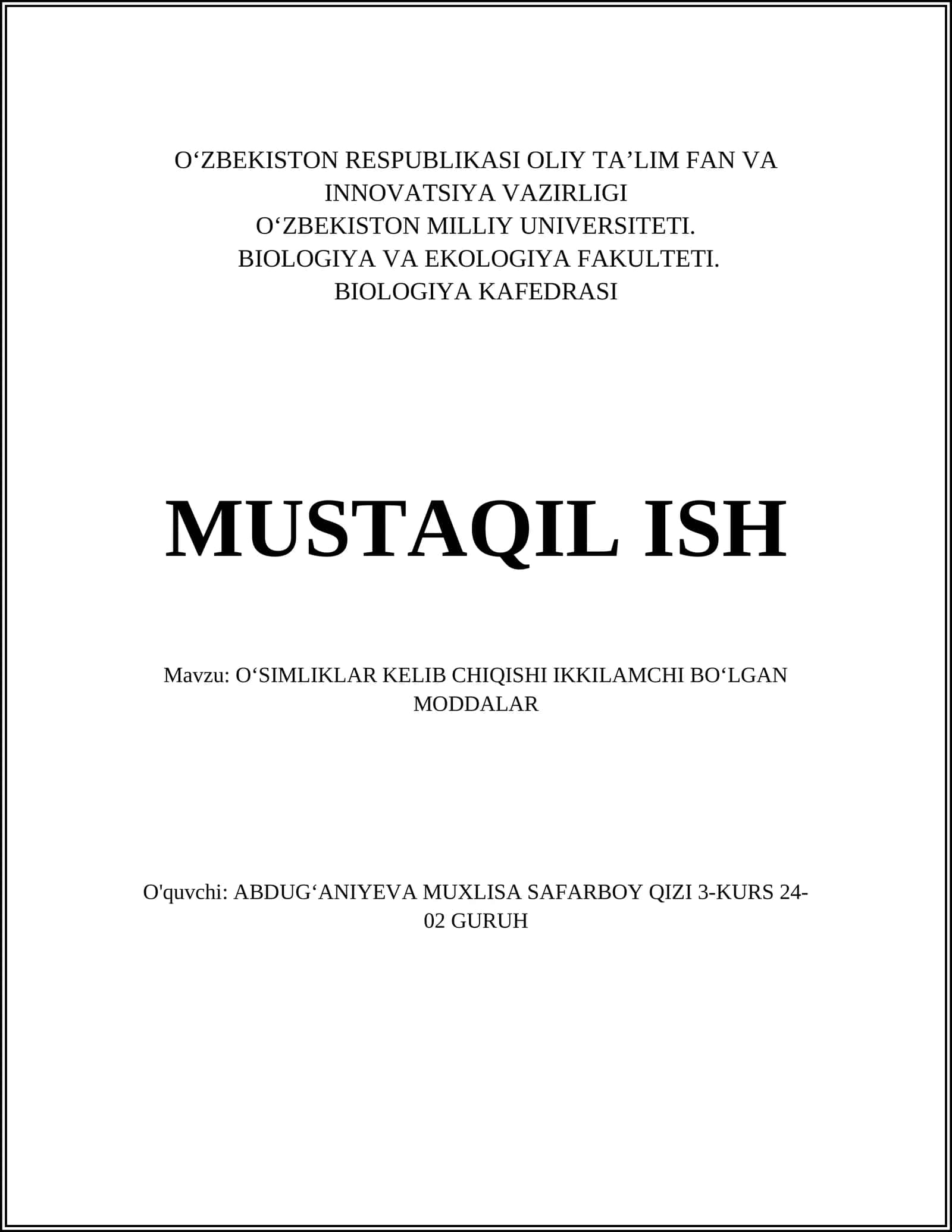 OʻSIMLIKLAR KELIB CHIQISHI IKKILAMCHI BOʻLGAN MODDALAR