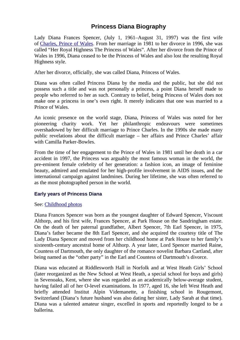 Princess Diana Biography