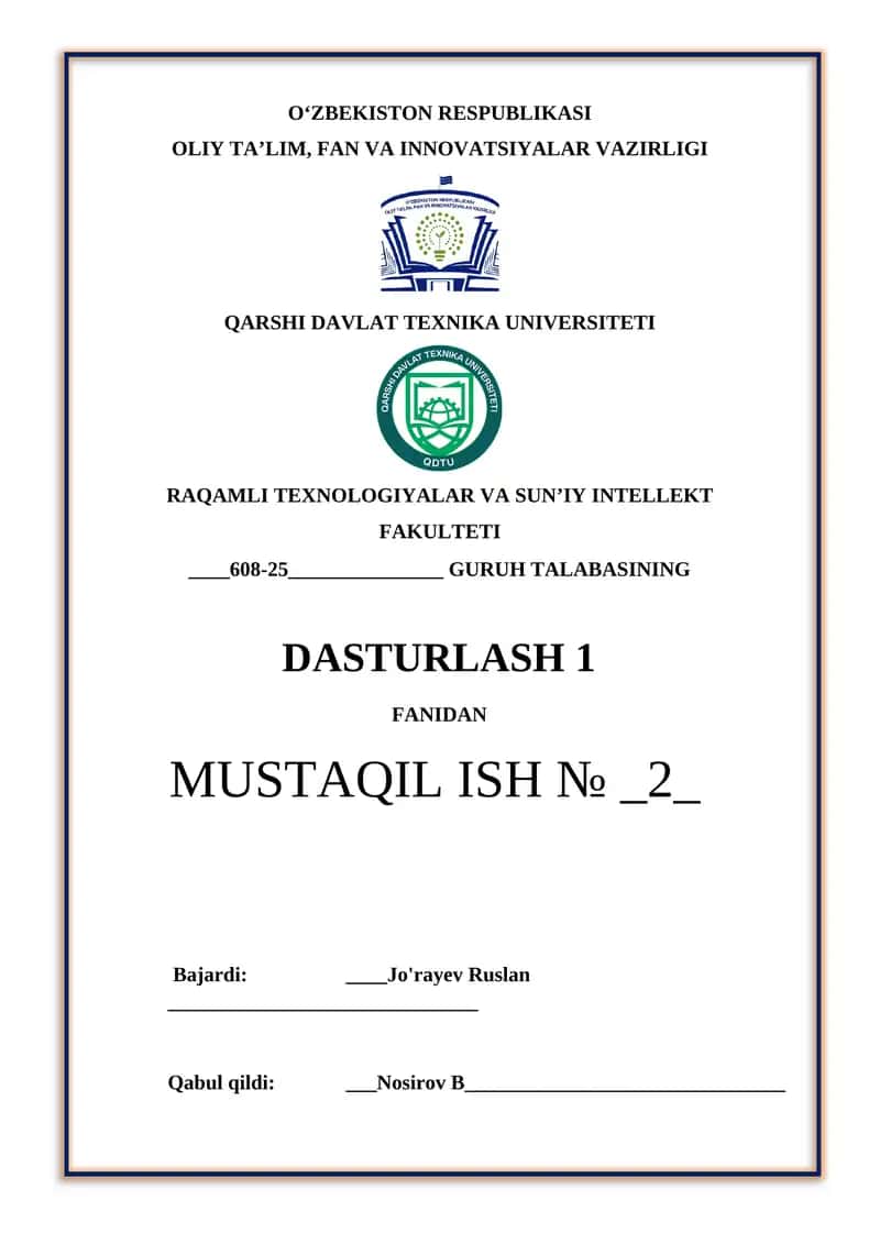 Massivlarni tashkil etish.