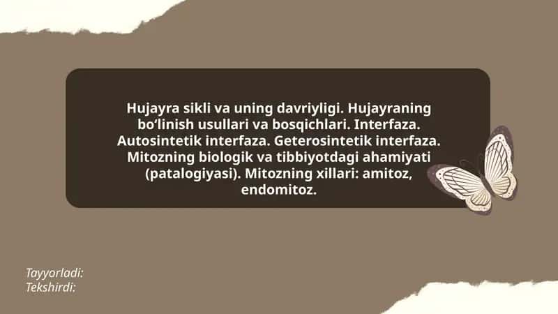 hujayra sikli va uning davomiyligi