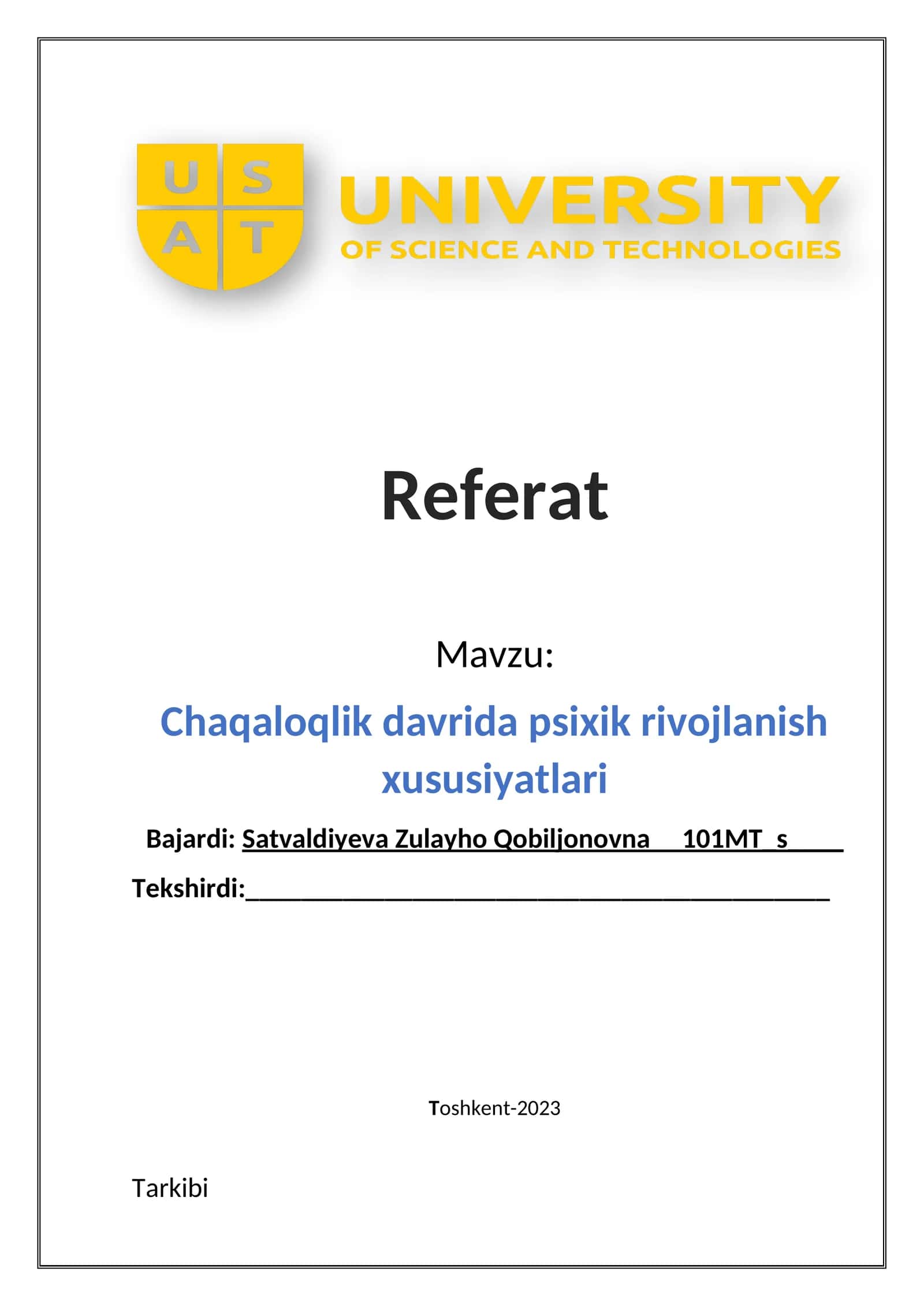 Chaqaloqlik davrida psixik rivojlanish xususiyatlari