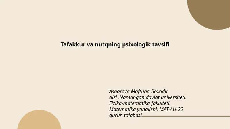 Tafakkur va nutqning psixologik tavsifi