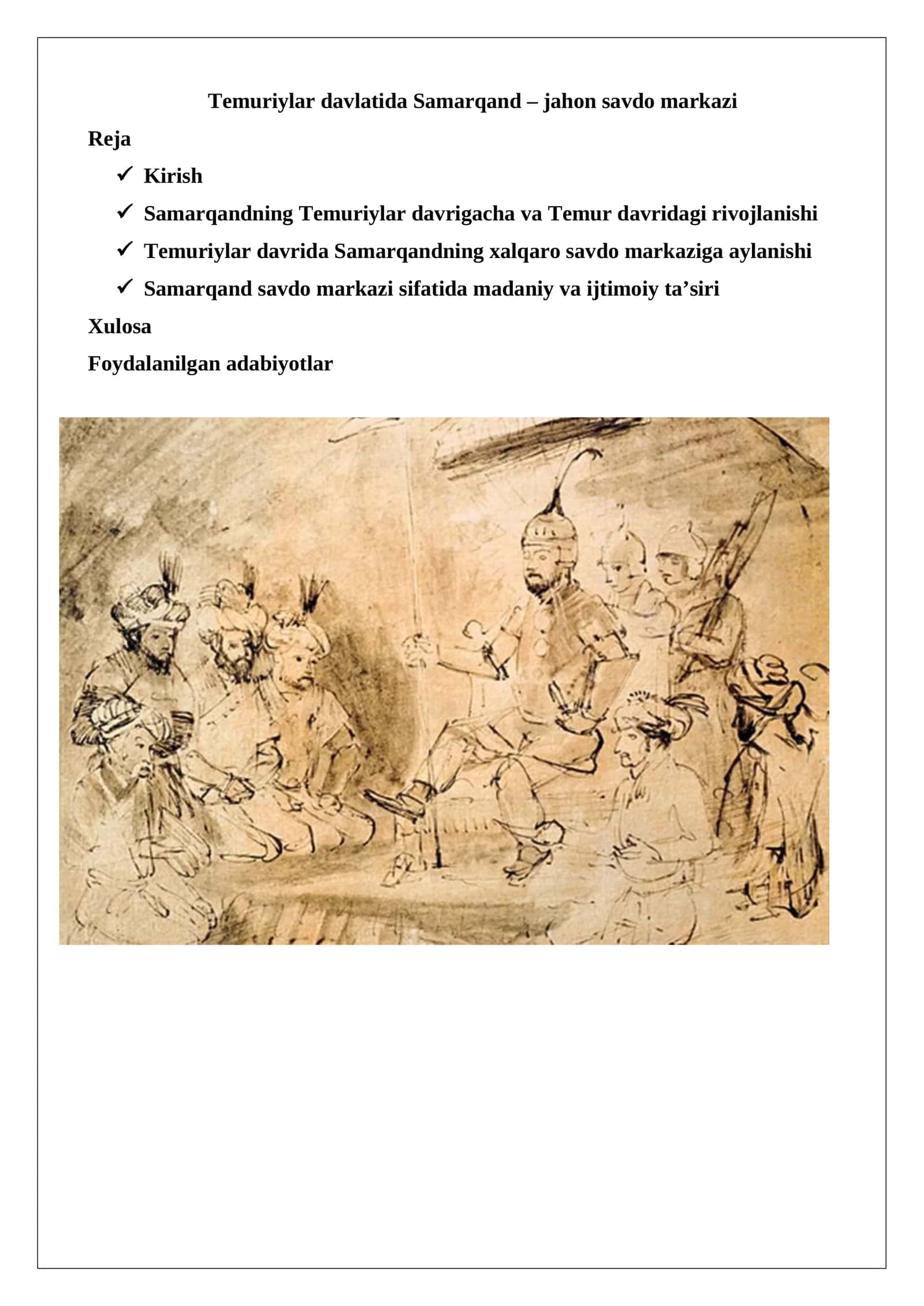 Temuriylar davlatida Samarqand – jahon savdo markazi