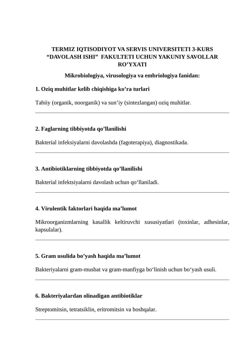 Mikrobiologiya, virusologiya va embriologiya