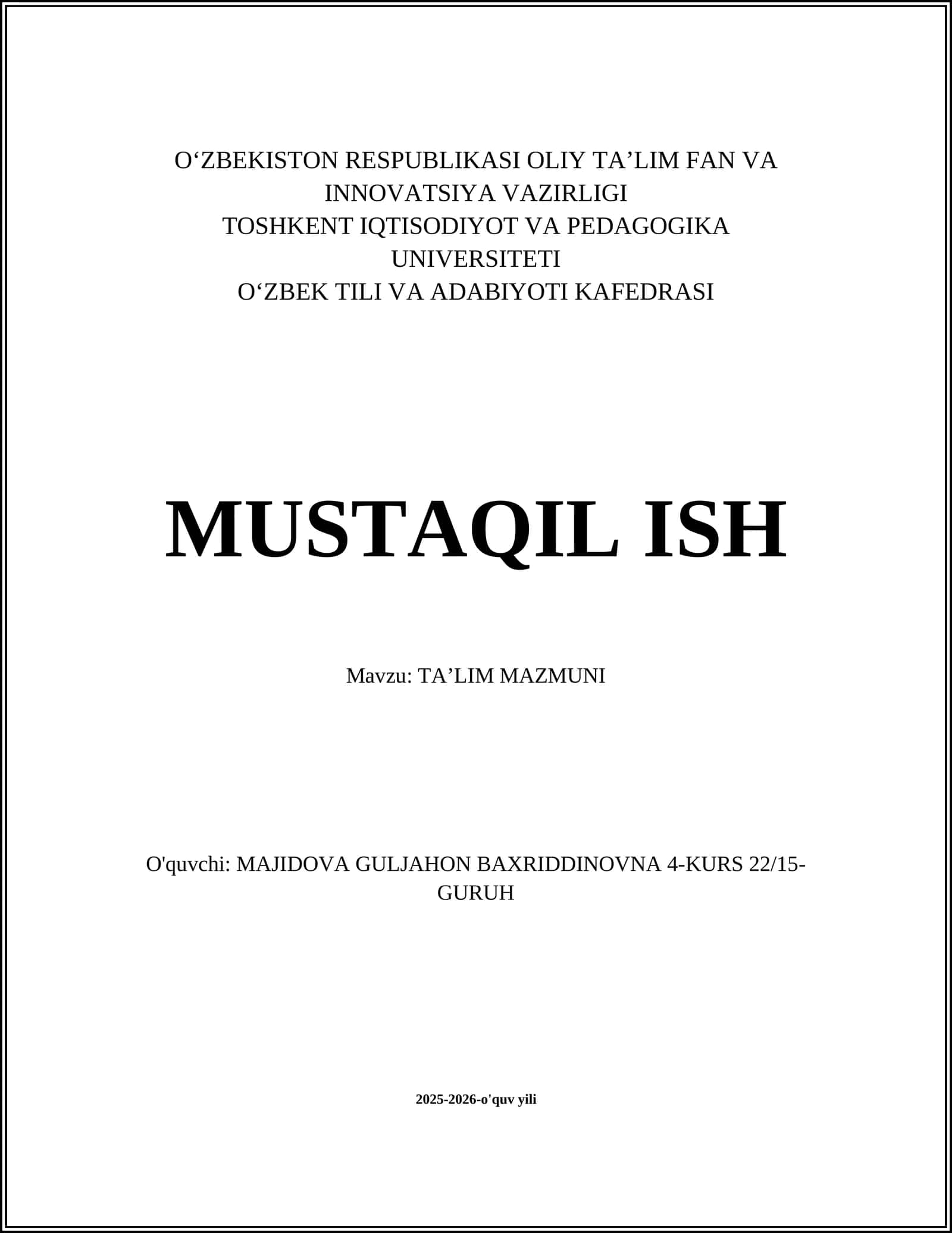 TAʼLIM MAZMUNI