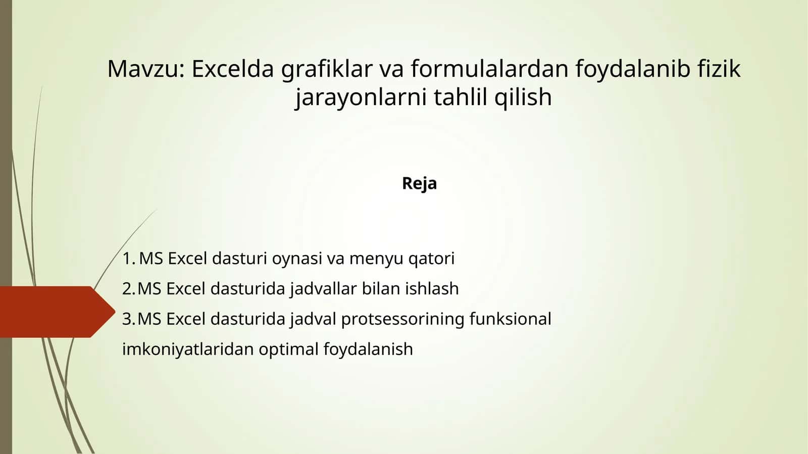 Excelda grafiklar va formulalardan foydalanib fizik jarayonlarni tahlil qilish