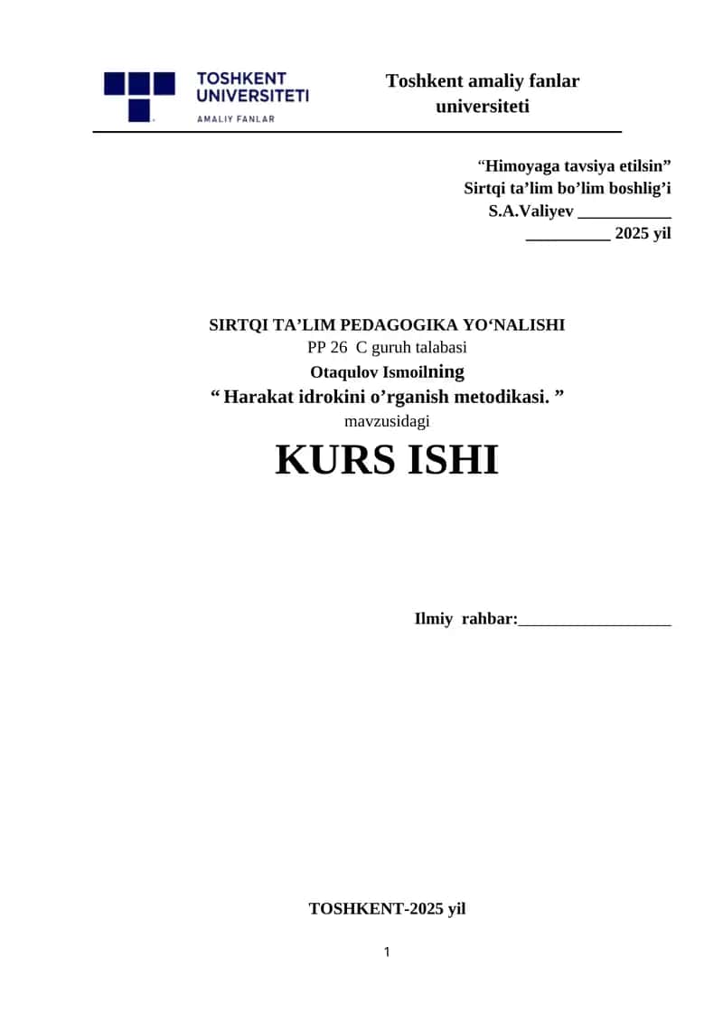 Harakat idrokini o’rganish metodikasi