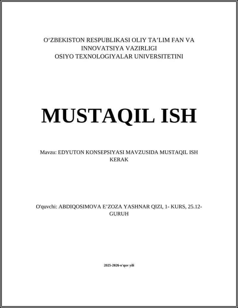 EDYUTON KONSEPSIYASI MAVZUSIDA MUSTAQIL ISH