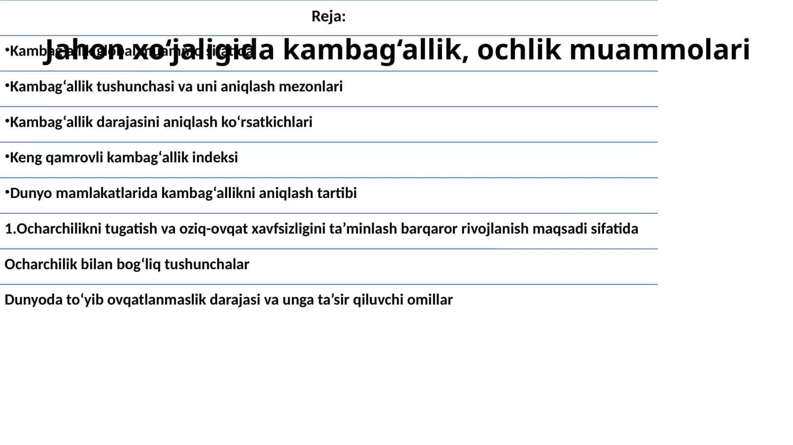 Kambag‘allik (Poverty) tushunchasi